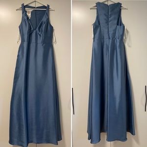 Blue V-Neck Mikado Bridesmaid Dress